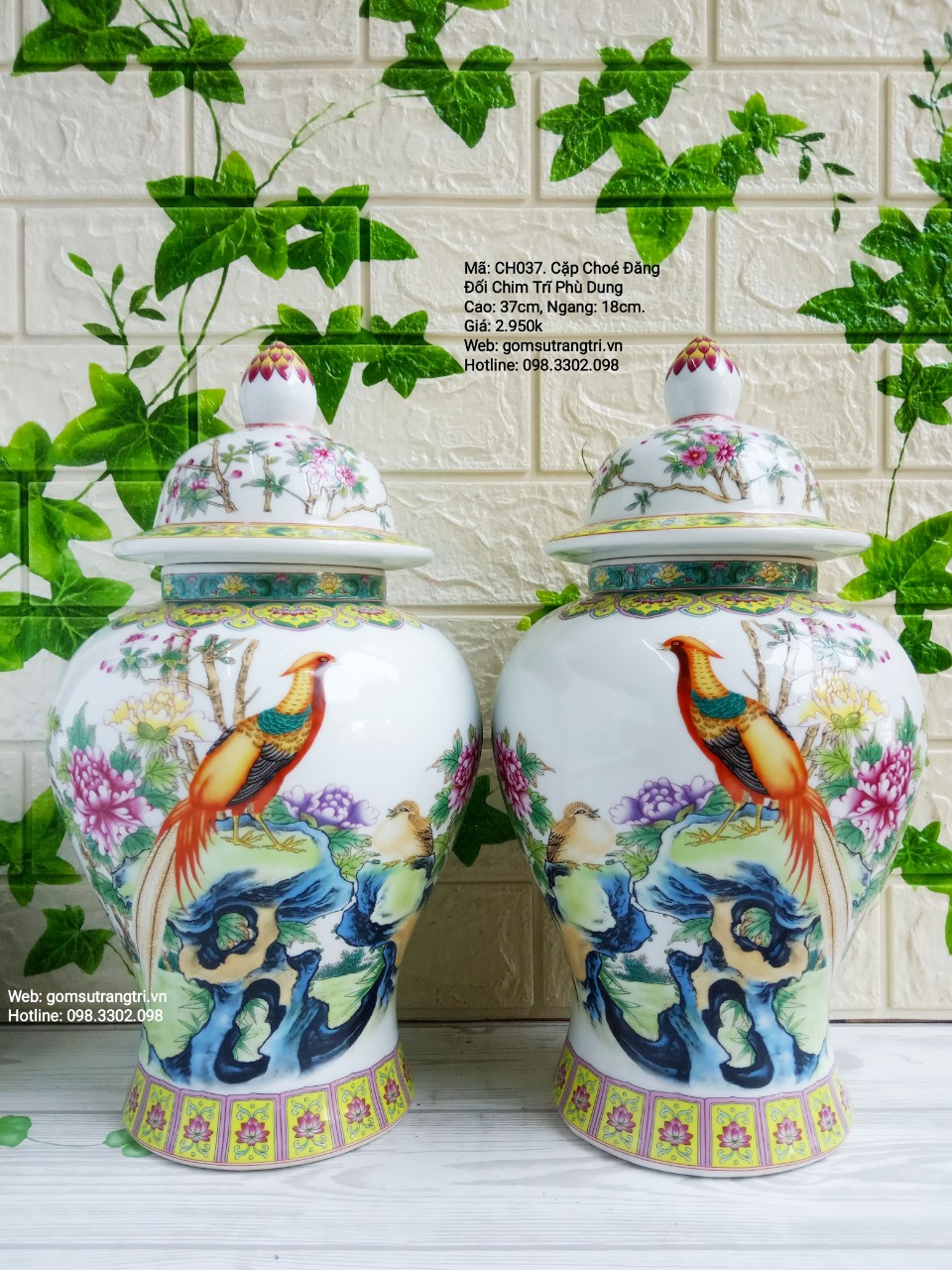 CẶP CHÓE ĐĂNG ĐỐI VẼ CHIM TRĨ PHÙ DUNG - SẢN PHẨM TRANG TRÍ NHÀ CỬA